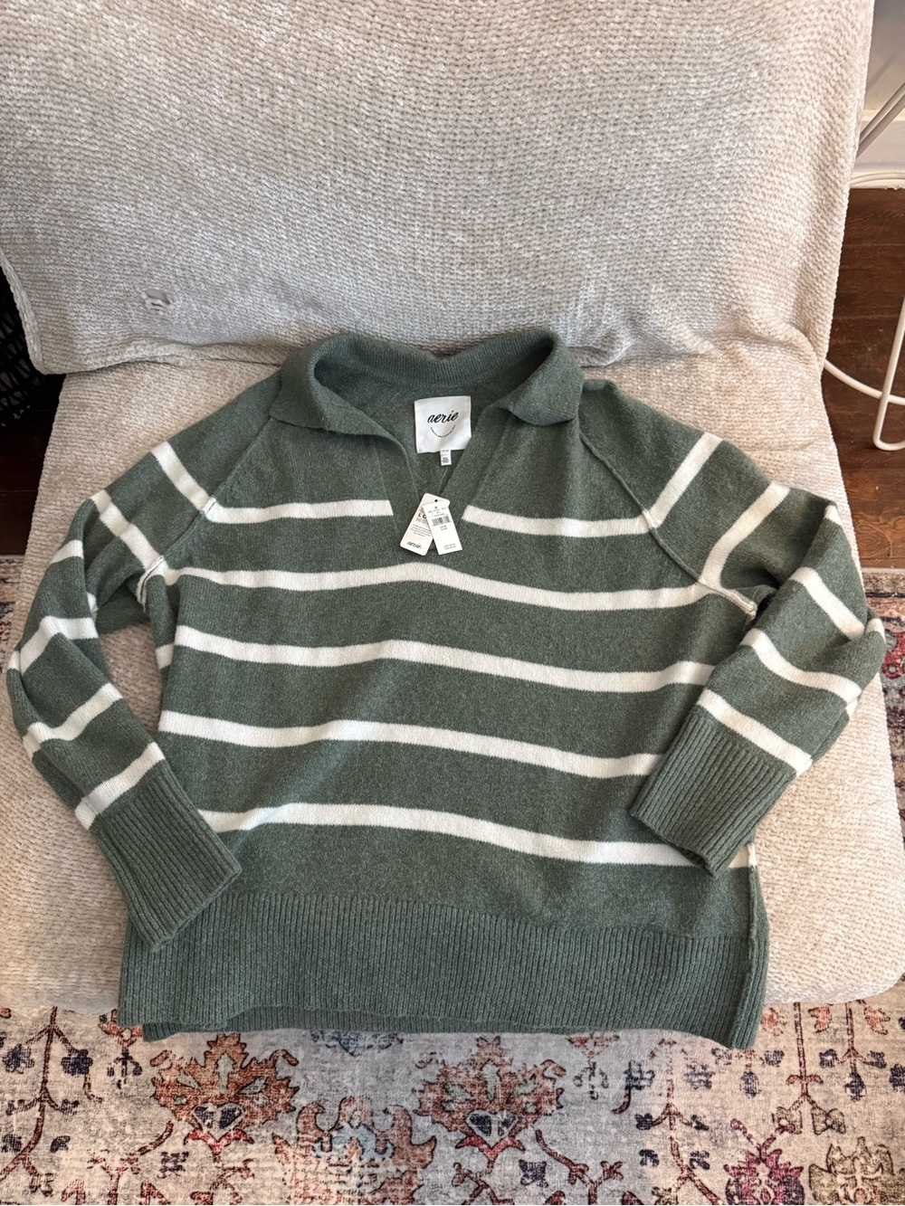 NWT Aerie Striped Green/Cream Sweater Size M